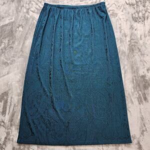 Vintage JM Collection Skirt Womens 2X Blue Paisley Pullon Maxi Stretch Casual